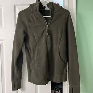 Lululemon Olive scuba zip up hoodie. Size 8